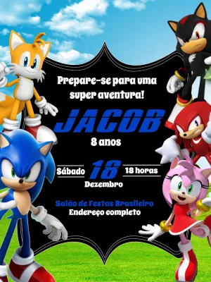 Convite Sonic Branco para aniversário infantil