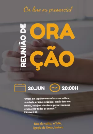 Convite Reunião De Oração Igreja Preto para batizado