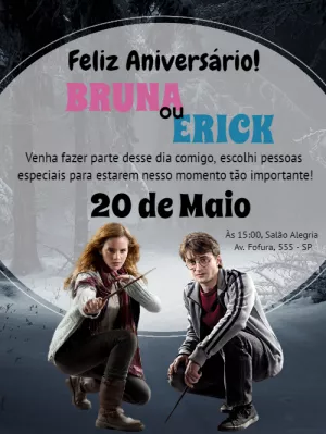 Convite Harry Potter Hp para aniversário infantil