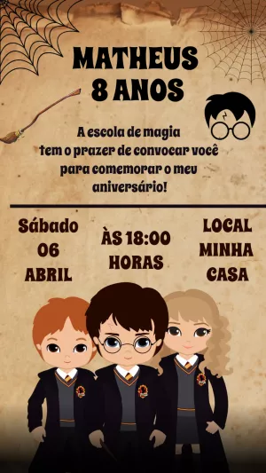 Convite Harry Potter Hogwarts para aniversário infantil