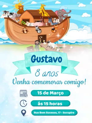 Convite Arca De Noé para aniversário infantil
