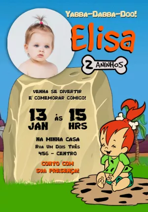 Convite Pedrita Com Foto Flintstones para aniversário infantil