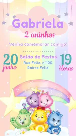 Convite Ursinhos Carinhosos Aquarela para aniversário infantil