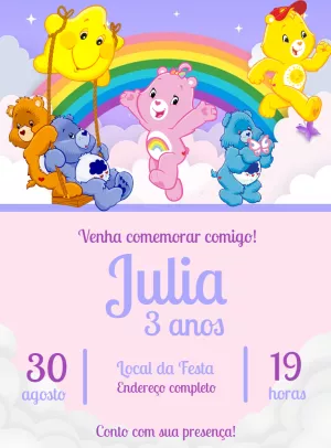 Convite Ursinhos Carinhosos Digital para aniversário infantil