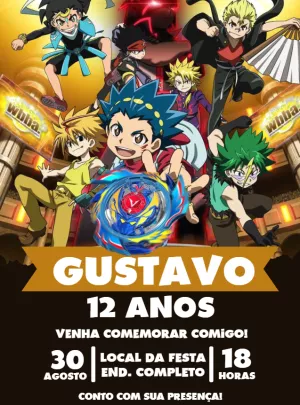 Convite Beyblade Dragão para aniversário infantil