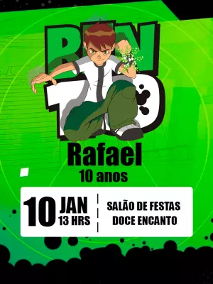 Convite Ben 10 Preto para aniversário infantil