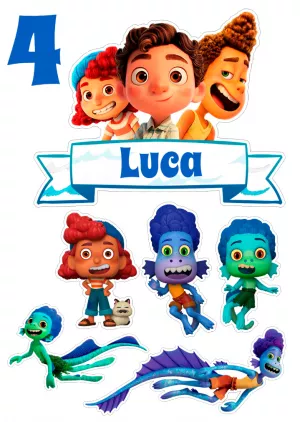 Convite Topo De Bolo Luca Disney Azul para topo de bolo