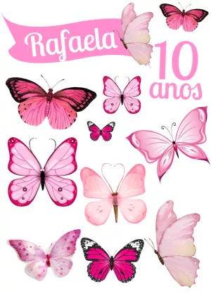 Convite Topo De Bolo Borboletas Pink para topo de bolo