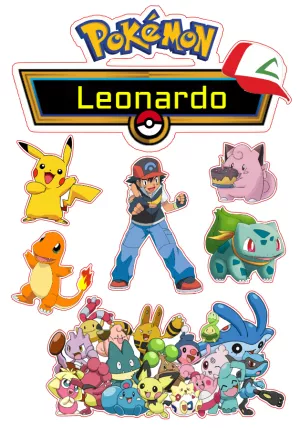 Convite Topo De Bolo Pokemon Colorido para topo de bolo