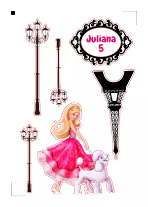 Convite Topo De Bolo Barbie Paris Rosa para topo de bolo