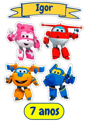 Convite Topo De Bolo Super Wings Colorido para topo de bolo