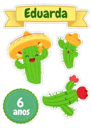 Convite Topo De Bolo Cactos Verde para topo de bolo
