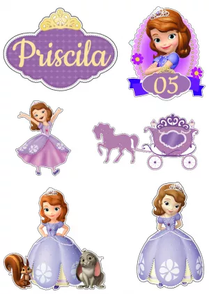 Convite Topo De Bolo Princesa Sofia Roxo para topo de bolo