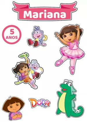 Convite Topo De Bolo Dora Aventureira Rosa para topo de bolo