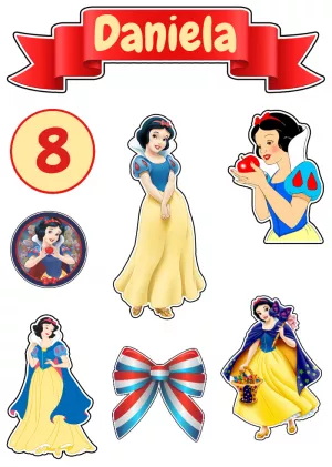 Convite Topo De Bolo Branca Neve Laço para topo de bolo