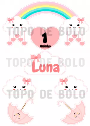 Convite Topo De Bolo Chuva Amor Rosa para topo de bolo