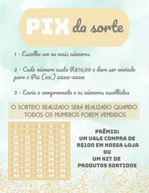 Convite Rifa Pix Da Sorte Prêmios para cartelas