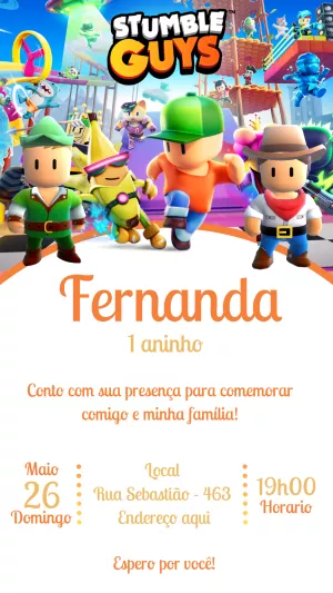 Convite Stumble Guys Infantil para aniversário
