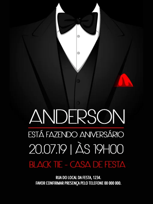 Convite Black Tie Celebração para aniversário