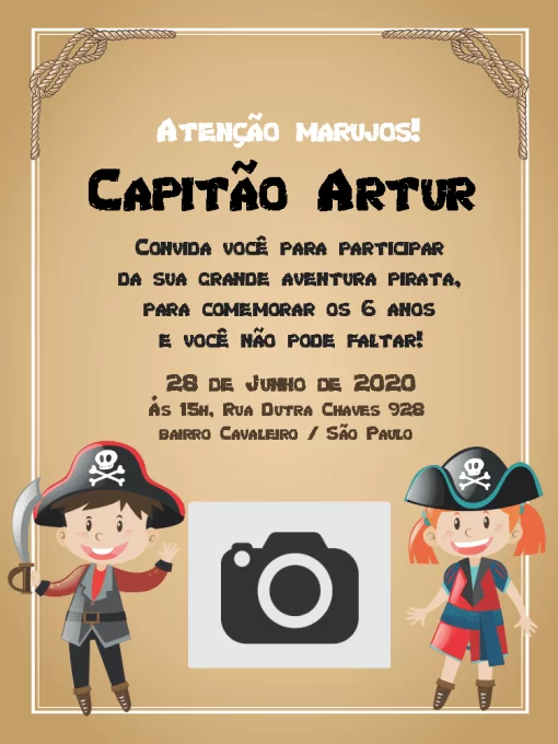 Convite Piratas Whatsapp para aniversário