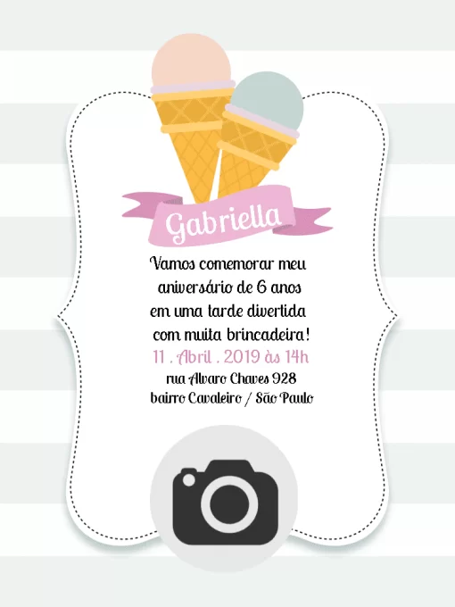Convite Sorvete Feminino para aniversário
