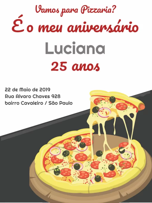 Convite Pizzaria Vermelho para aniversário