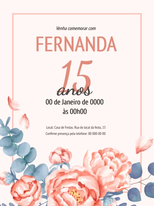 Convite 15 Anos Delicado para aniversário