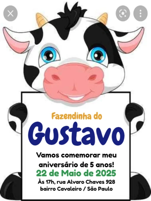 Convite Fazendinha Vaca Para Editar Boi para aniversário infantil
