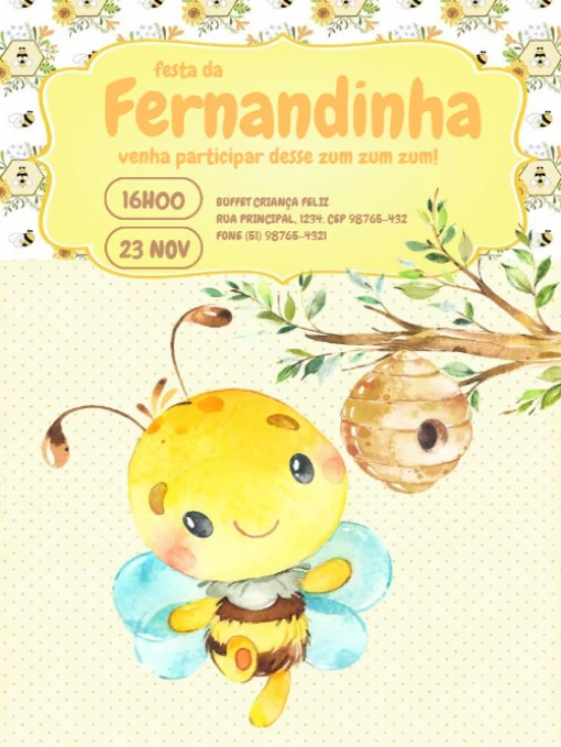 Convite Abelhinha Para Editar Foto para aniversário infantil