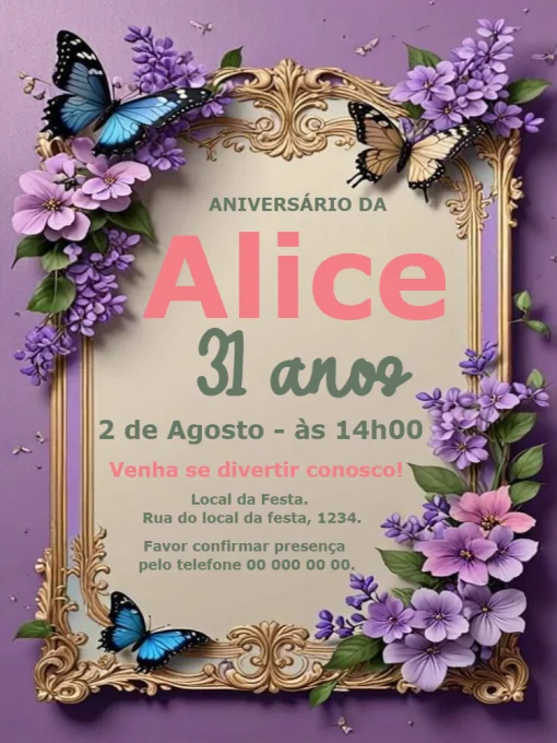 Convite Flores E Borboletas Para Editar Festa para aniversário infantil