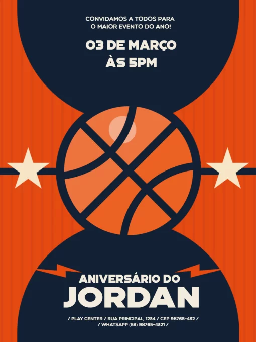 Convite Basquete Azul Bola para aniversário infantil