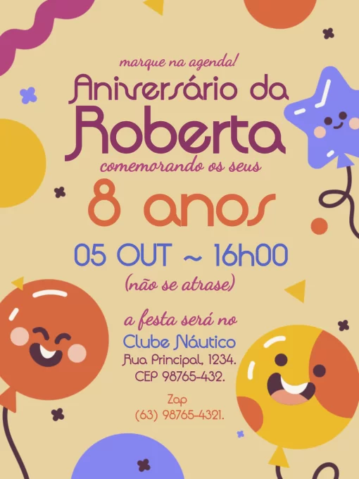 Convite 8 Anos Divertido Comemoração para aniversário infantil
