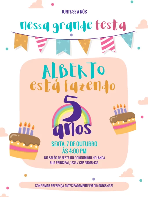 Convite 5 Anos Infantil para aniversário infantil
