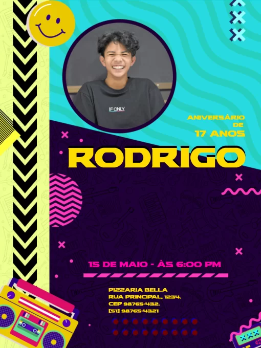 Convite Musical Colorido Divertido para aniversário infantil
