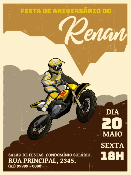 Convite Moto Vintage para aniversário infantil