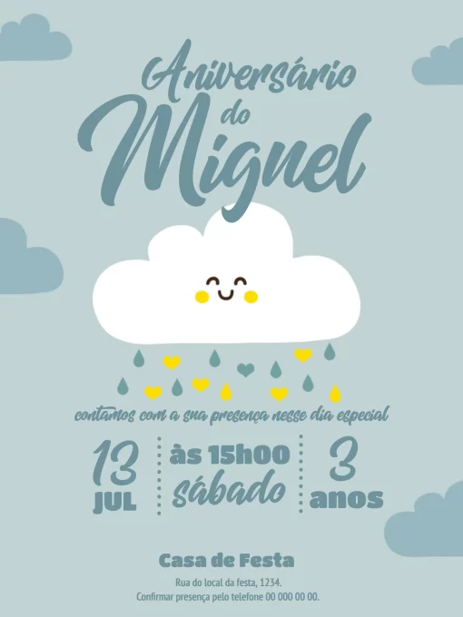 Convite Chuva De Amor Menino Whatsapp para aniversário infantil