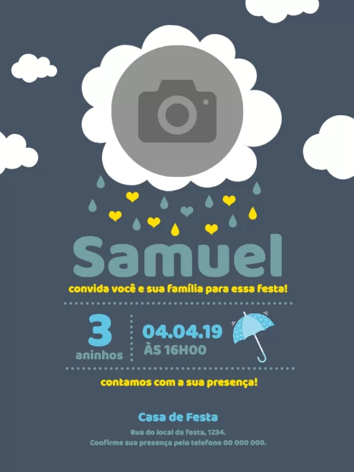 Convite Chuva De Amor Menino 2 Carinha para aniversário infantil