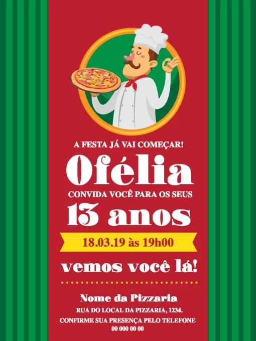 Convite Pizzaria Verde para aniversário infantil
