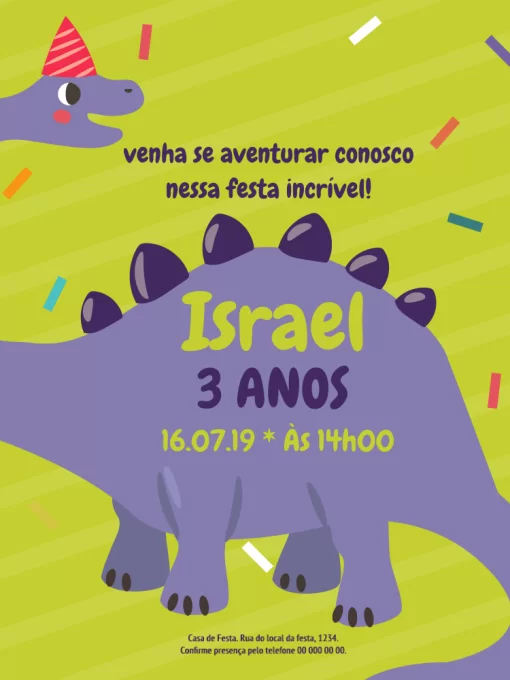 Convite Dinossauro Online para aniversário infantil