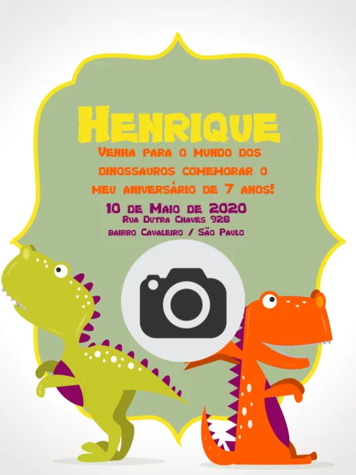 Convite Dinossauros Festa para aniversário infantil