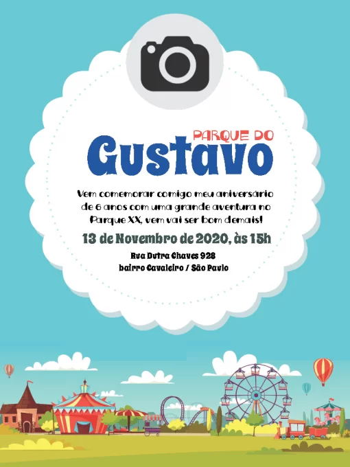 Convite Parque De Diversões Comemoração para aniversário infantil
