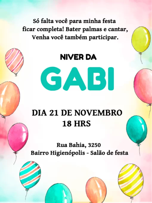 Convite Whatsapp para aniversário infantil