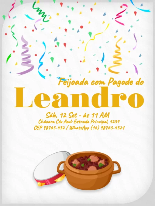 Convite Feijoada Com Pagode Comida para aniversário infantil