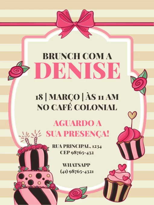 Convite Confeitaria Candy Brunch Comemoração para aniversário infantil