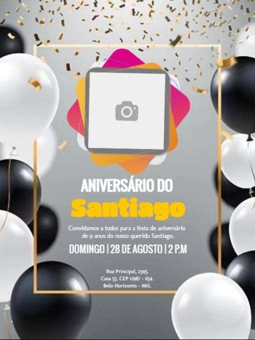 Convite Festa De Balões Com Foto Stories para aniversário infantil