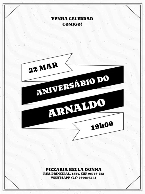 Convite Adulto Masculino Simples Branco Geométrico para aniversário infantil