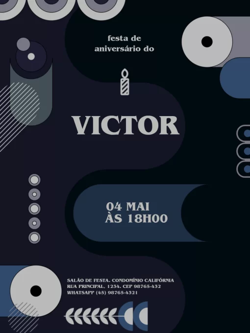 Convite Adulto Masculino Escuro Geométrico Festa para aniversário infantil