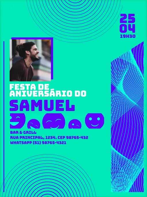 Convite Adulto Masculino Verde Com Foto Azul para aniversário infantil