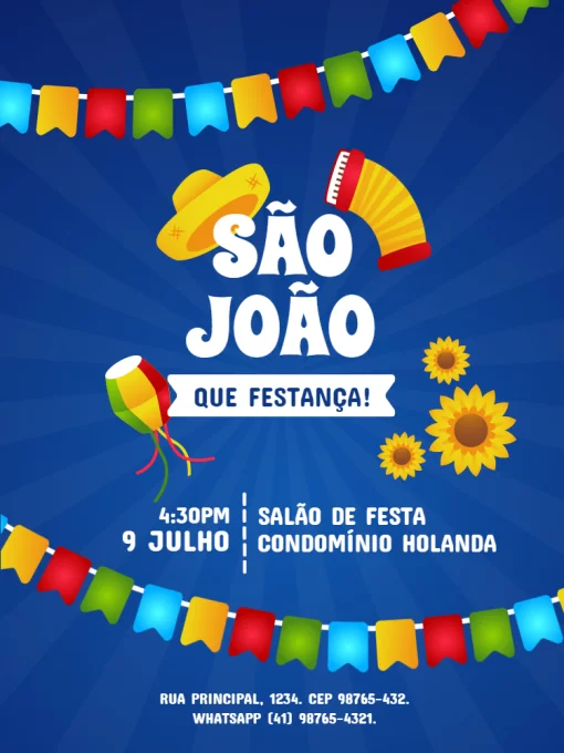 Convite Festa Junina E São João Balão para aniversário infantil