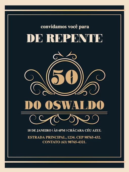 Convite Repente 50 Clássico Masculino para aniversário infantil